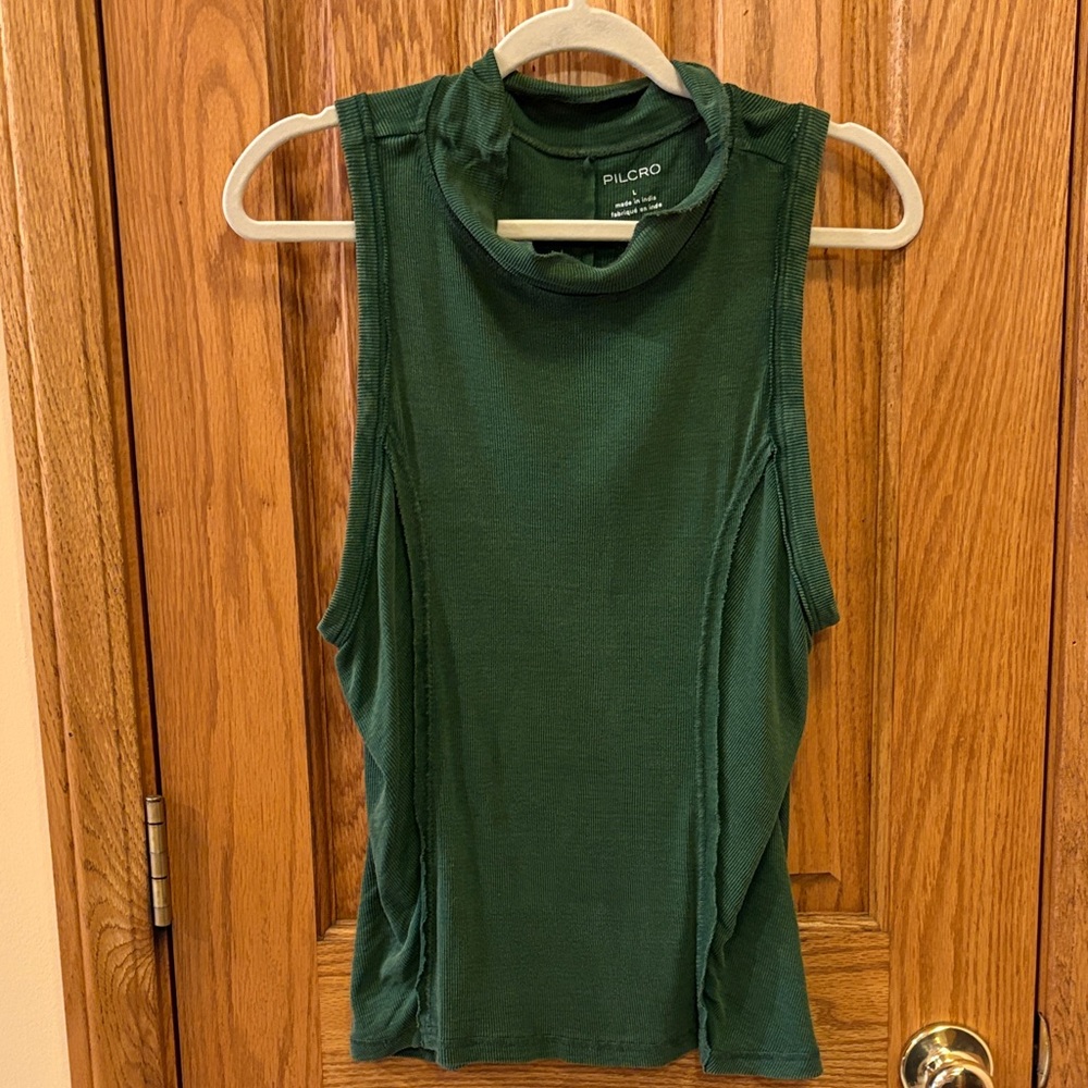Pilcro Deep Green Sleeveless Mock Neck Tank